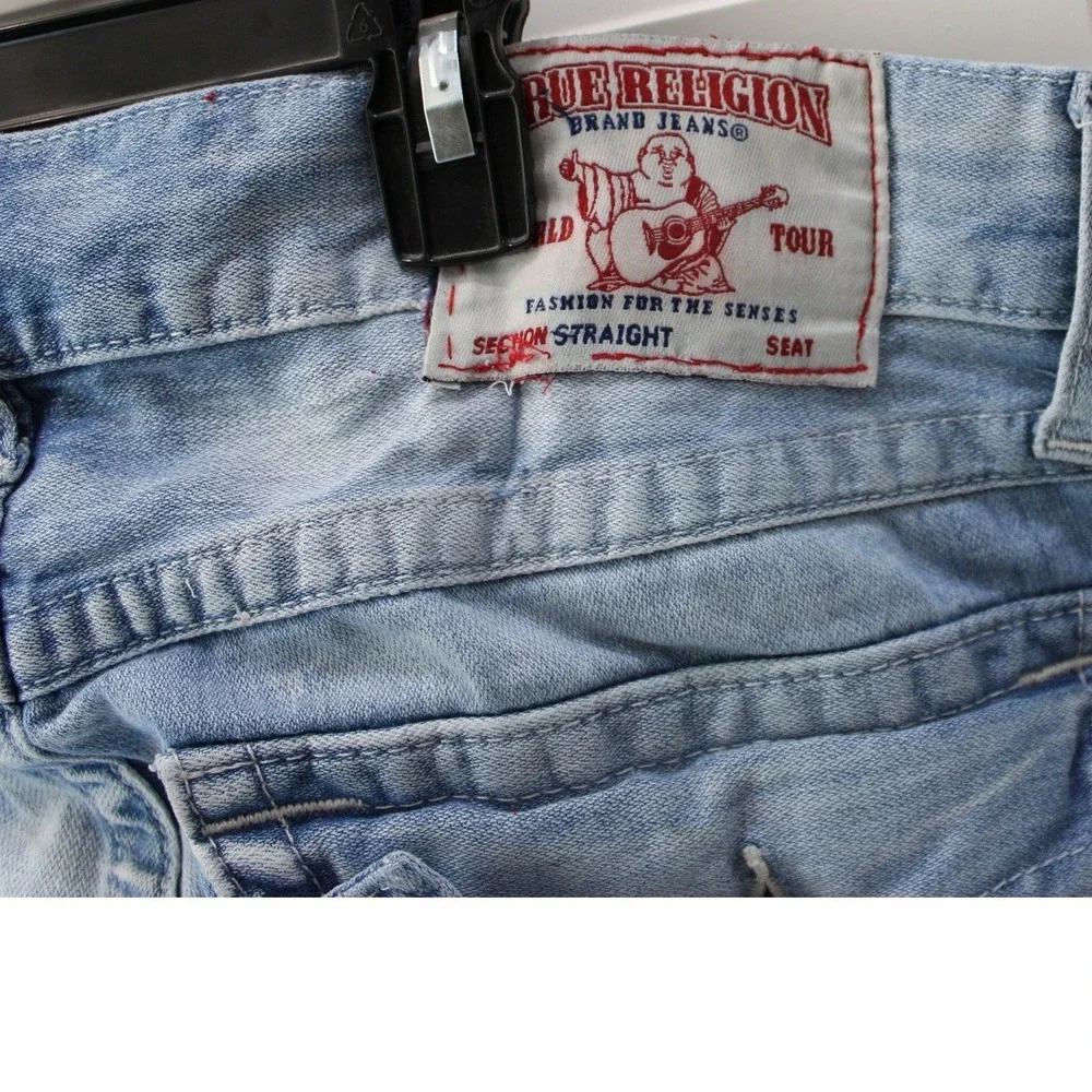 True Religion Straight Leg‎ Jeans Men 33 Light Blue Horseshoe Stitch Y2K